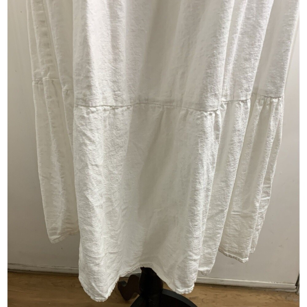 4Our Dreamers Dress M White Ruffle Sleeve Midi Linen Blend Sundress FLAW - Picture 3 of 12